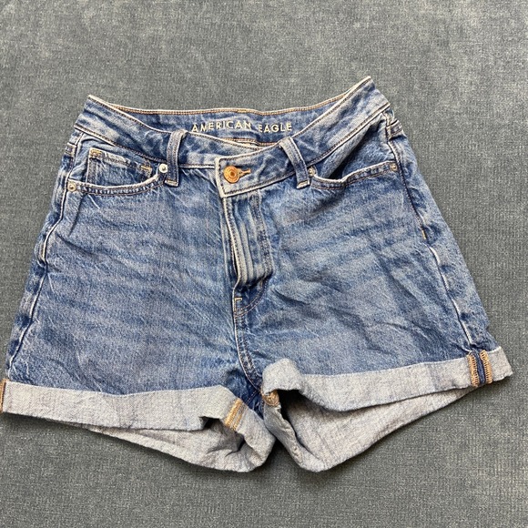 American Eagle Outfitters Pants - American Eagle Outfitters Denim Shorts Womens 00 Blue Cotton Mid Rise Cuffed Hem